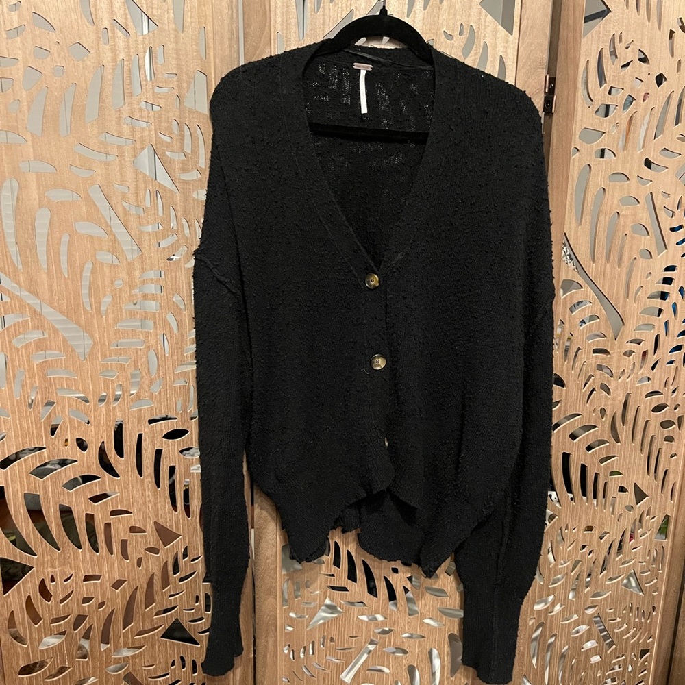 Free People Black V-Neck Button Front Women's Sweater